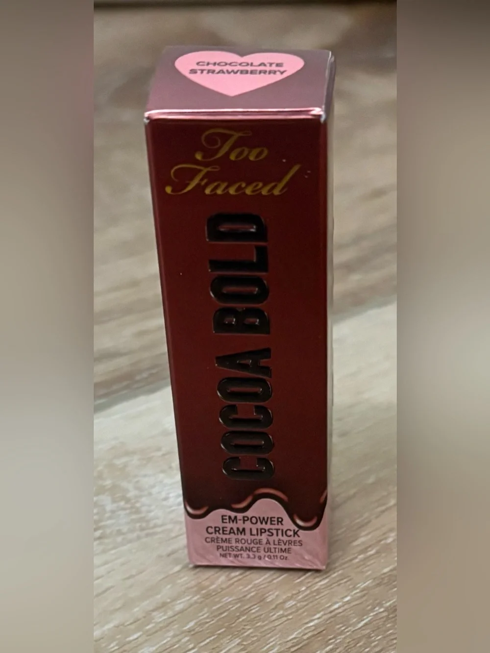 TOO FACED COCOA BOLD EM POWDER CREAM LIPSTICK FULL SIZE CHOCOLATE STRAWBERRY NIB